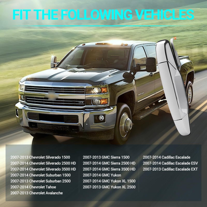 MNJWS Exterior Chrome Door Handle, Rear Passenger Side, Compatible with 2007-2014 Chevy Silverado Suburban Tahoe GMC Sierra Yukon Cadillac Escalade, Replace 22738726 84053450 80547 - Image 2